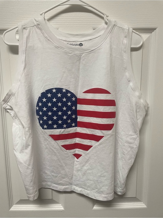Celebrate It Tops - Celebrate It White Tank with Patriotic Heart Graphic